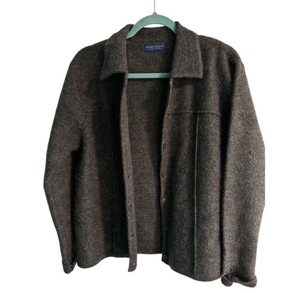 Karen Scott Womens Pure Wool Cardigan Jacket Made In Australia Button Front Dark - Picture 1 of 13